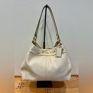 Coach Lexy Stardust Studded Chalk Leather Shoulder Bag and Wristlet EUC